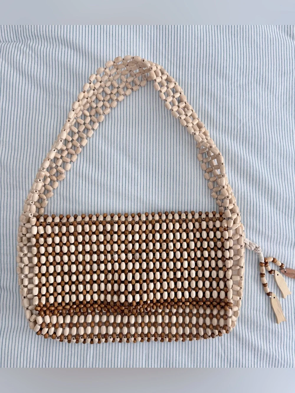 T.J.Maxx Beige and Brown Beaded Shoulder Bag